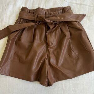 Brown leather high waisted shorts